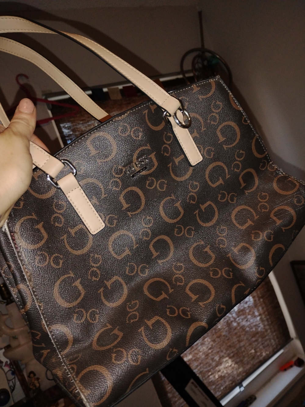 Guess Monogram Brown Tote Shoulder Bag